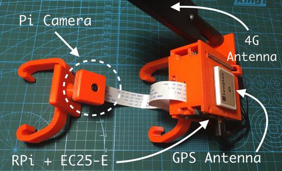 图 6：内置 4G/GPS 模块、Pi Camera，树莓派的嵌入式系统近照